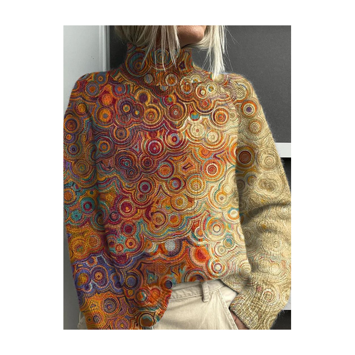 Women Abstract Printing Spring/Fall Vintage Long Sleeve Turtleneck Sweater