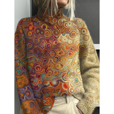 Women Abstract Printing Spring/Fall Vintage Long Sleeve Turtleneck Sweater
