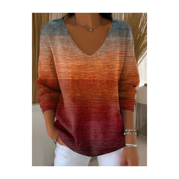 Women Abstract Long Sleeve Tee T-shirt V Neck Printing Casual Spring/Fall Top