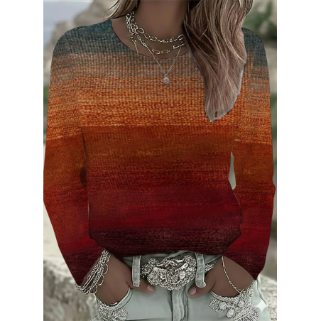 Women Abstract Long Sleeve Tee T-shirt Crew Neck Printing Casual Spring/Fall Graphic Tee Top