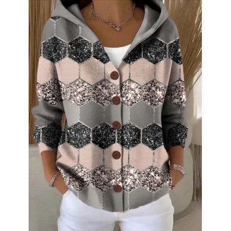 Women Abstract Printing Long Sleeve Hoodie Casual Spring/Fall Cardigan Outerwear