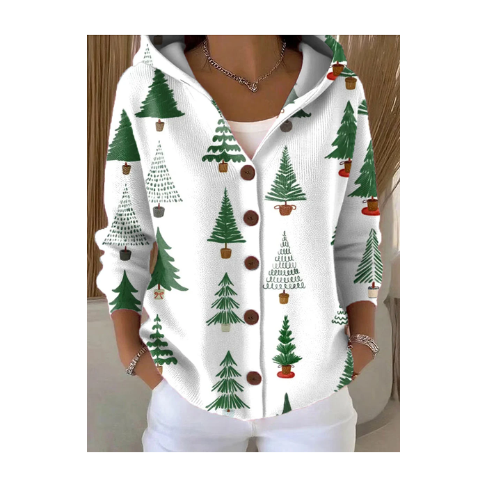 Women Christmas Printing Long Sleeve Hoodie Casual Spring/Fall Cardigan Outerwear