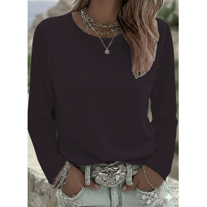 Women Plain Long Sleeve Tee T-shirt Crew Neck Printing Casual Spring/Fall Graphic Tee Top