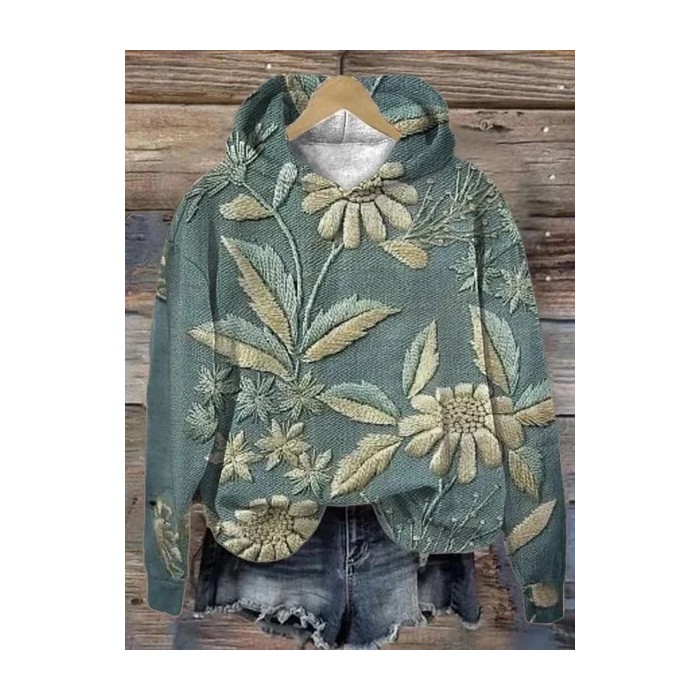 Women Floral Spring/Fall Printing Long Sleeve Casual Daily Hoodie
