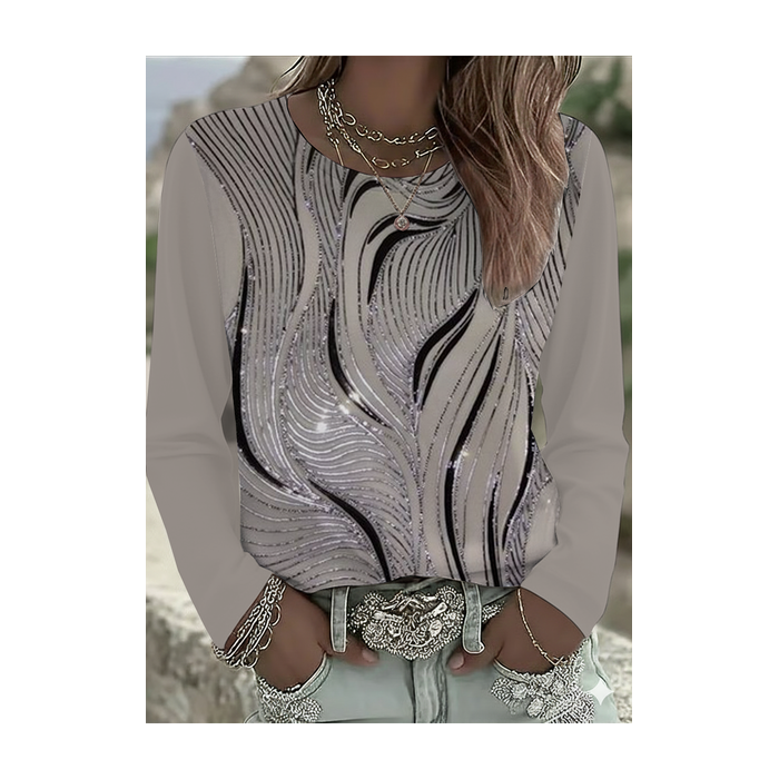 Women Abstract Long Sleeve Tee T-shirt Crew Neck Printing Casual Spring/Fall Graphic Tee Top