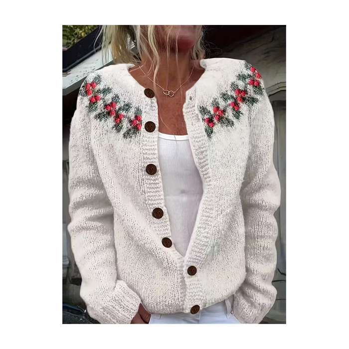 Women Floral Printing Long Sleeve Crew Neck Vintage Spring/Fall Cardigan Outerwear