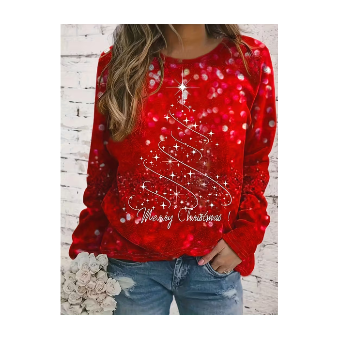 Women Christmas Long Sleeve Tee T-shirt Crew Neck Printing Casual Spring/Fall Graphic Tee Top