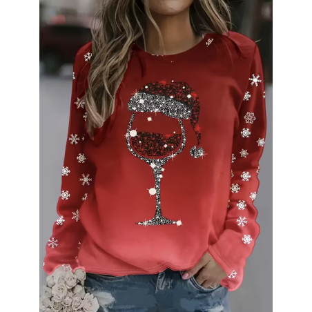 Women Christmas Long Sleeve Tee T-shirt Crew Neck Printing Casual Spring/Fall Graphic Tee Top