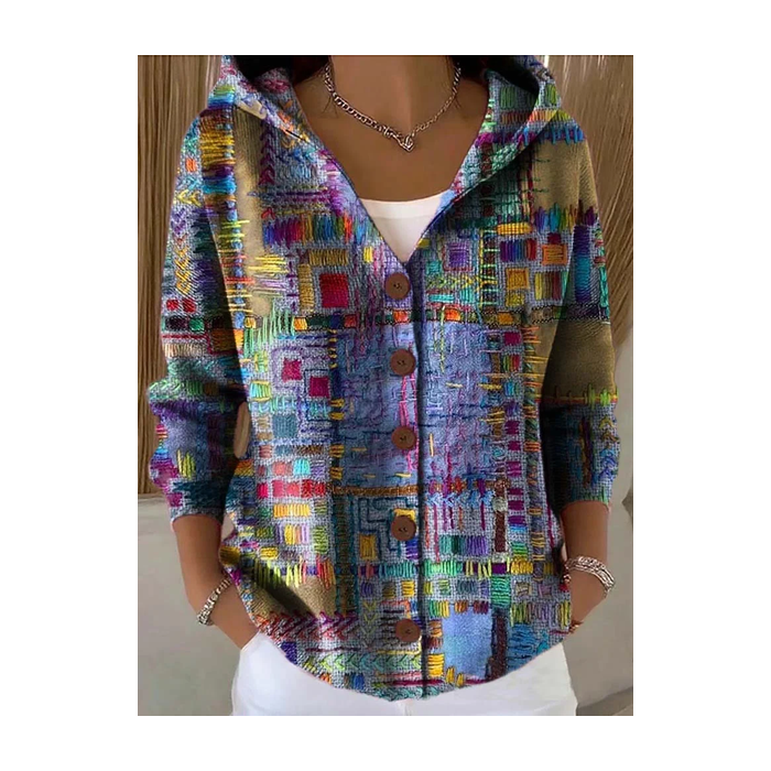 Women Abstract Printing Long Sleeve Hoodie Casual Spring/Fall Cardigan Outerwear