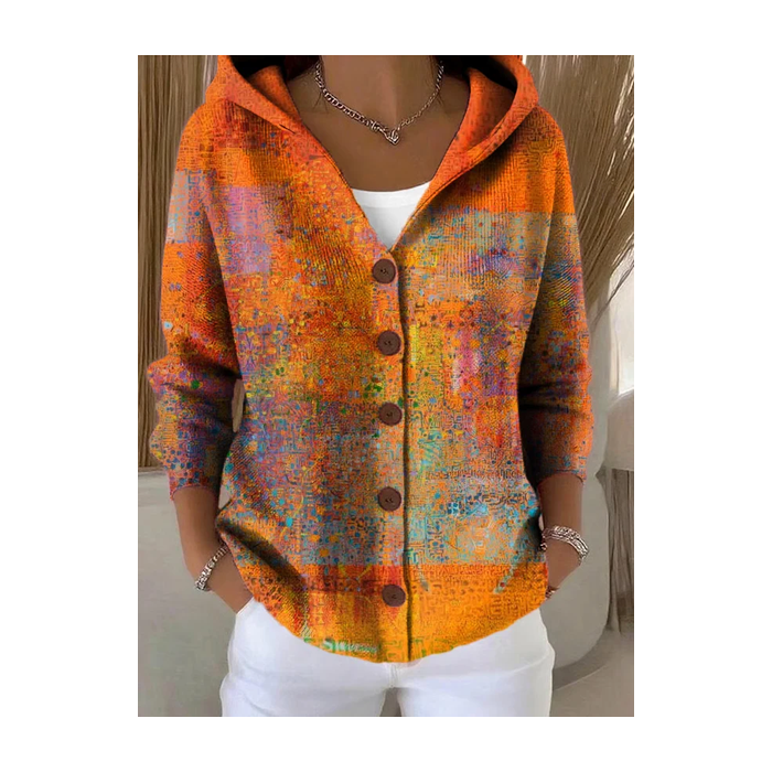 Women Abstract Printing Long Sleeve Hoodie Casual Spring/Fall Cardigan Outerwear