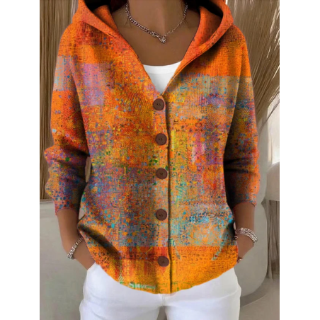 Women Abstract Printing Long Sleeve Hoodie Casual Spring/Fall Cardigan Outerwear