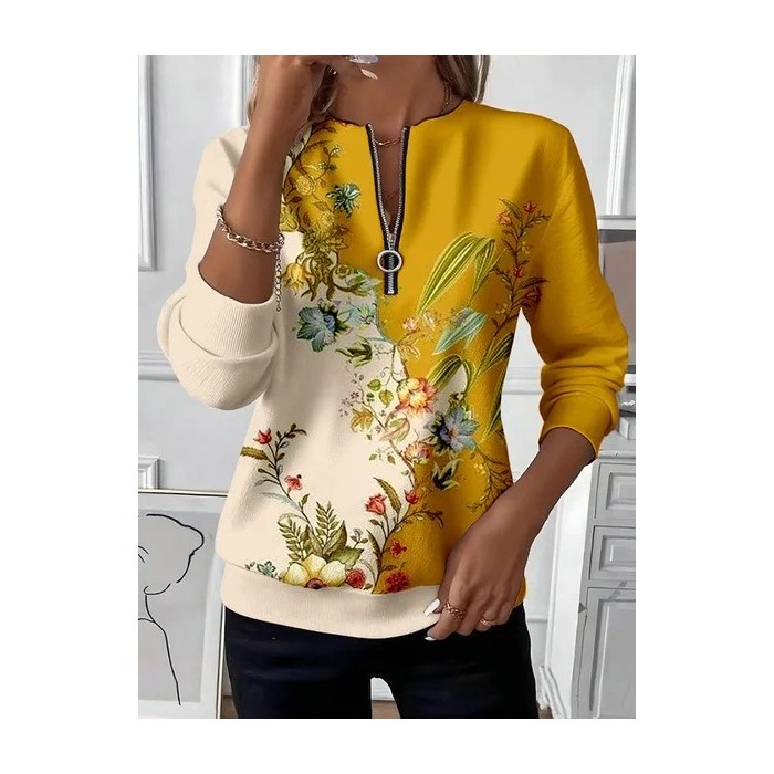 Women Floral Crew Neck Printing Casual Spring/Fall Long Sleeve Sweatshirt