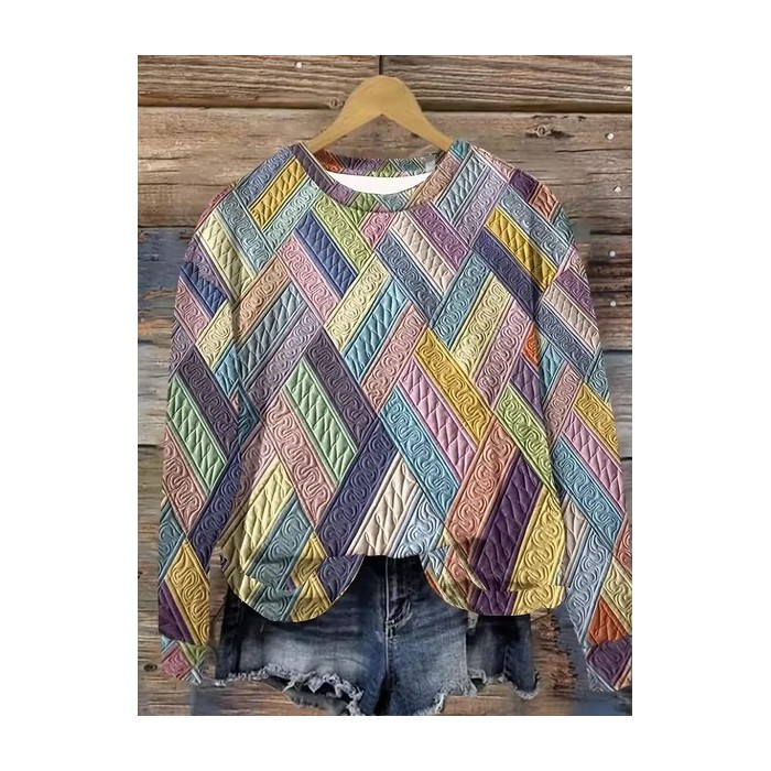 Women Abstract Crew Neck Printing Casual Spring/Fall Long Sleeve Sweatshirt