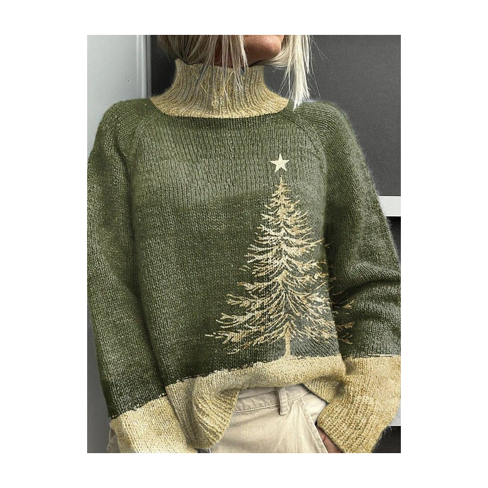 Women Christmas Printing Spring/Fall Vintage Long Sleeve Turtleneck Sweater