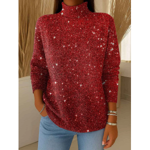 Women Christmas Printing Spring/Fall Vintage Long Sleeve Turtleneck Sweater