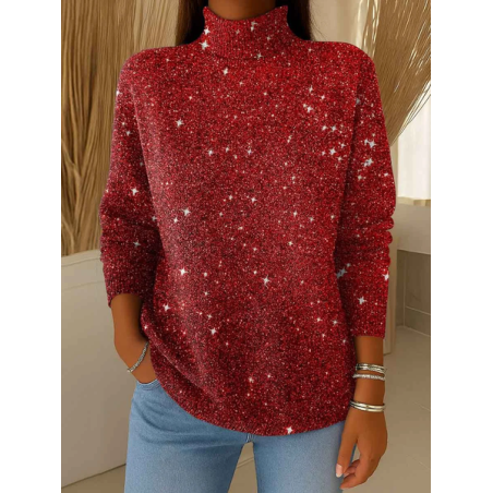 Women Christmas Printing Spring/Fall Vintage Long Sleeve Turtleneck Sweater