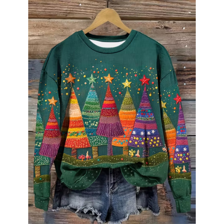 Women Christmas Crew Neck Printing Casual Spring/Fall Long Sleeve Sweatshirt