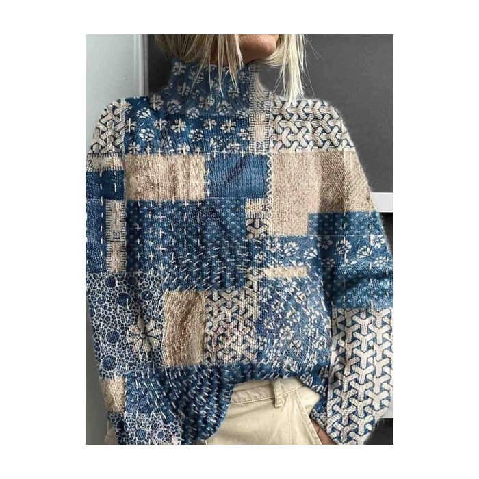 Women Abstract Printing Spring/Fall Vintage Long Sleeve Turtleneck Sweater