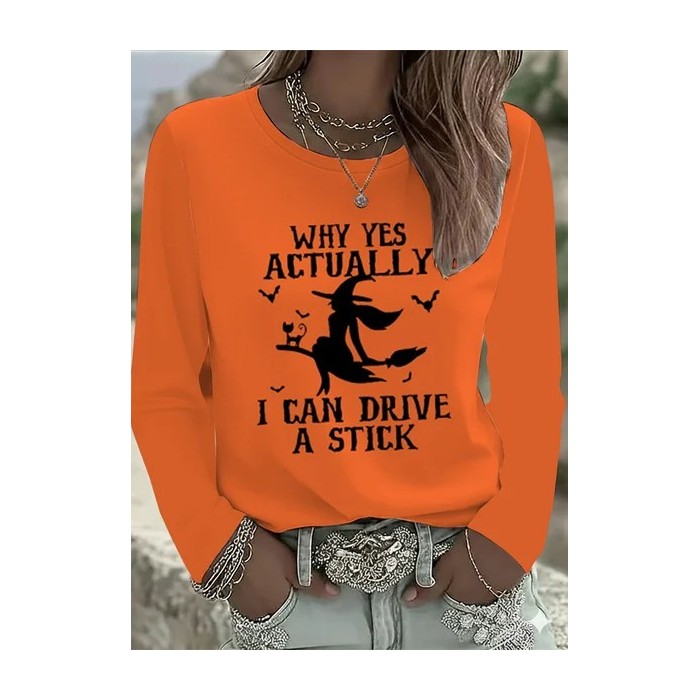 Women Halloween Long Sleeve Tee T-shirt Crew Neck Printing Casual Spring/Fall Graphic Tee Top