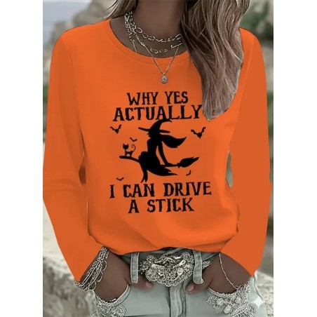 Women Halloween Long Sleeve Tee T-shirt Crew Neck Printing Casual Spring/Fall Graphic Tee Top