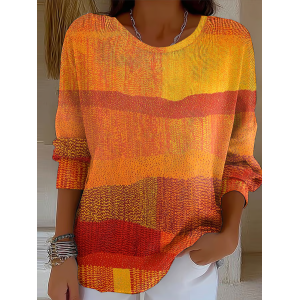 Women Abstract Printing Spring/Fall Casual Long Sleeve Crew Neck Sweater