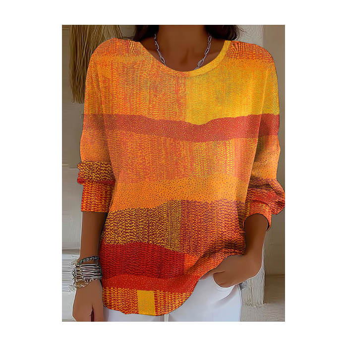 Women Abstract Printing Spring/Fall Casual Long Sleeve Crew Neck Sweater