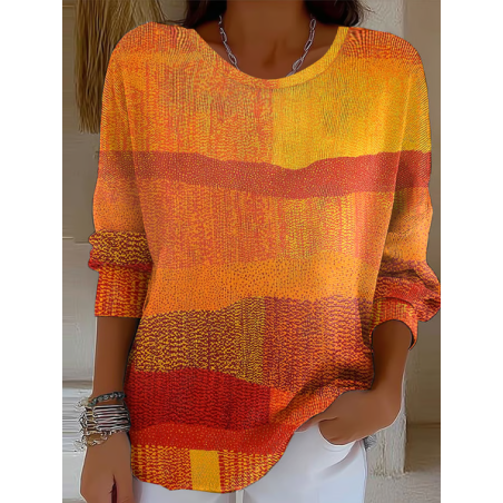 Women Abstract Printing Spring/Fall Casual Long Sleeve Crew Neck Sweater