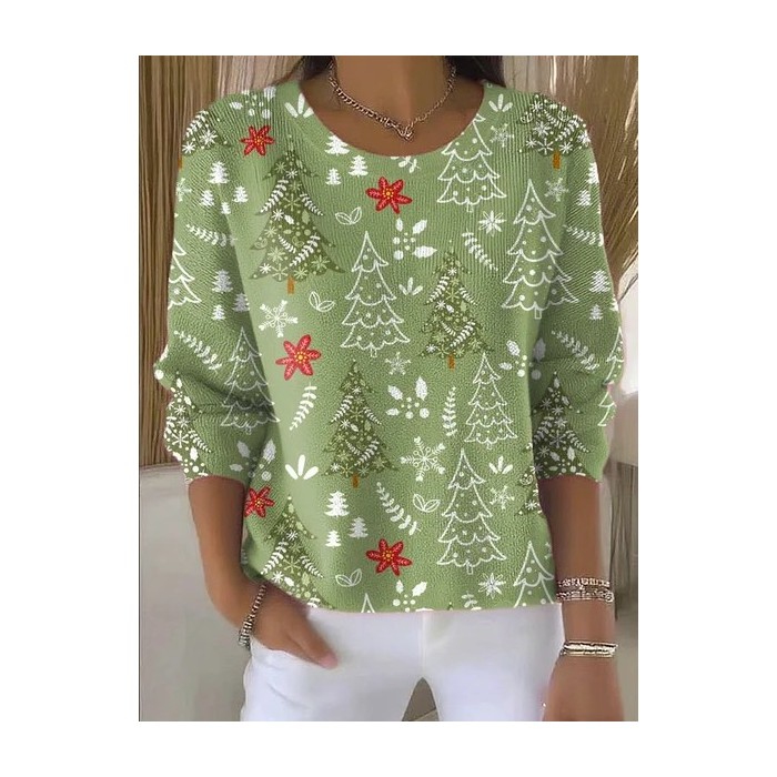 Women Christmas Printing Spring/Fall Casual Long Sleeve Crew Neck Sweater