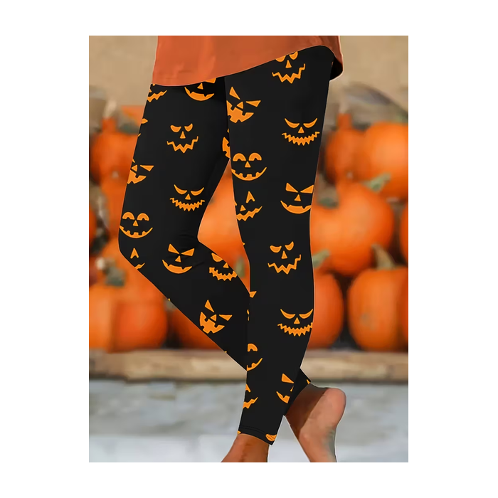 Women Halloween (pumpkin) Casual All Season Printing Long Leggings