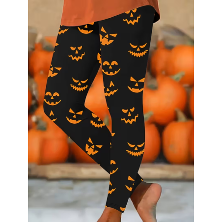 Women Halloween (pumpkin) Casual All Season Printing Long Leggings