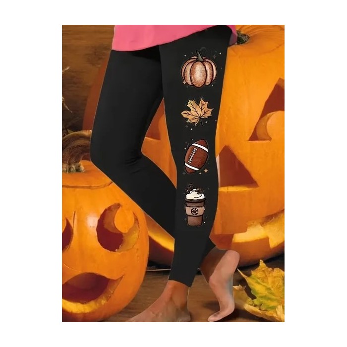 Women Maple Leaf Casual All Season Printing Long Leggings