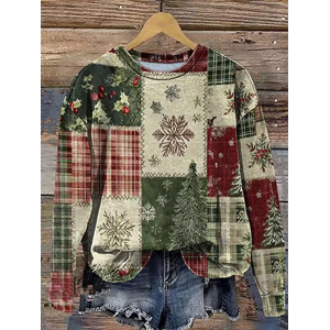Women Christmas Crew Neck Printing Casual Spring/Fall Long Sleeve Sweatshirt