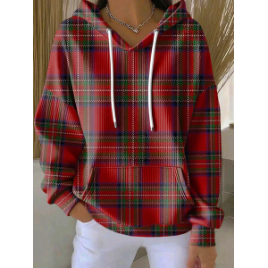 Women Plaid Spring/Fall Printing Long Sleeve Casual Holiday Hoodie