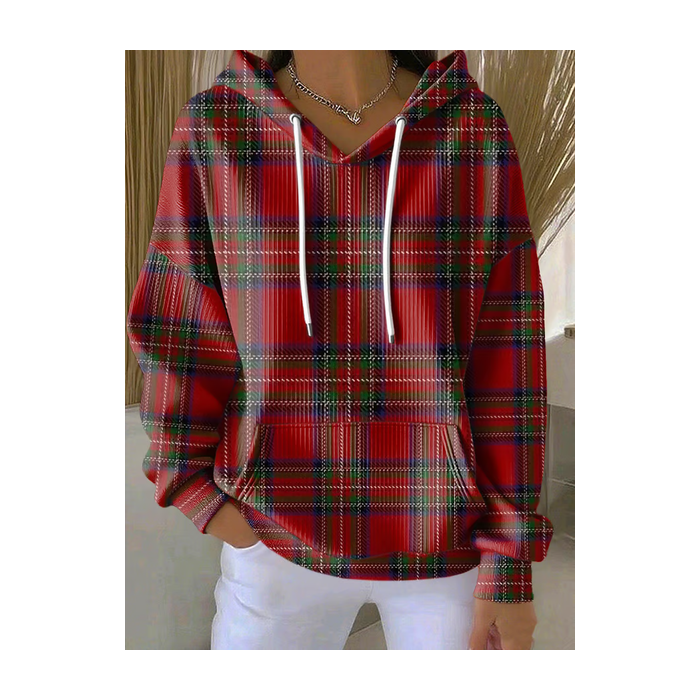 Women Plaid Spring/Fall Printing Long Sleeve Casual Holiday Hoodie