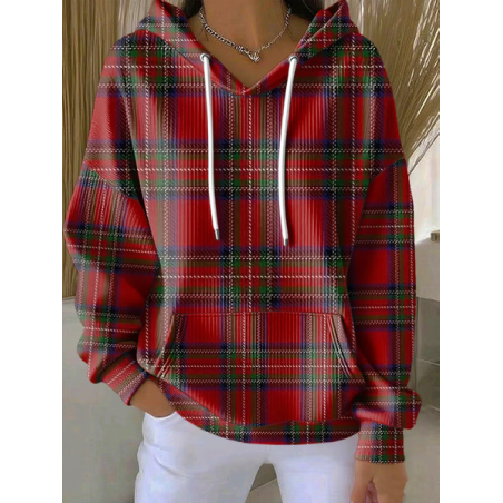 Women Plaid Spring/Fall Printing Long Sleeve Casual Holiday Hoodie