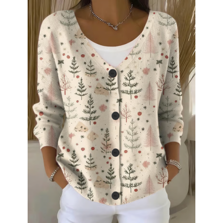 Women Christmas Long Sleeve V Neck Casual Spring/Fall Cardigan Outerwear