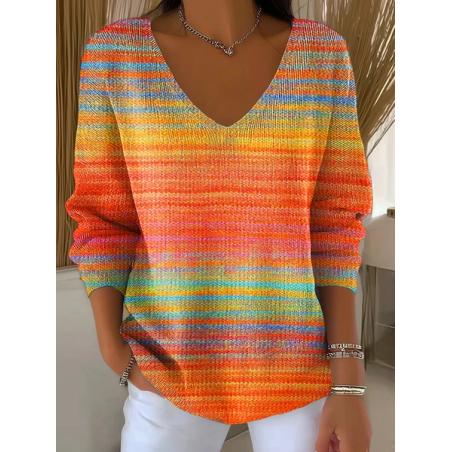 Women Ombre Spring/Fall Casual Long Sleeve V Neck Cotton Sweater