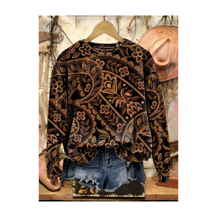 Women Floral Crew Neck Printing Casual Spring/Fall Long Sleeve Sweatshirt