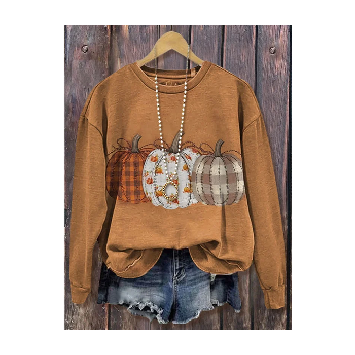 Women Halloween (pumpkin) Crew Neck Printing Casual Spring/Fall Long Sleeve Sweatshirt