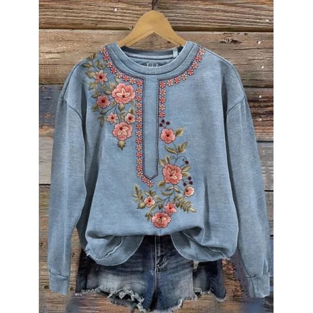 Women Floral Crew Neck Printing Casual Spring/Fall Long Sleeve Sweatshirt