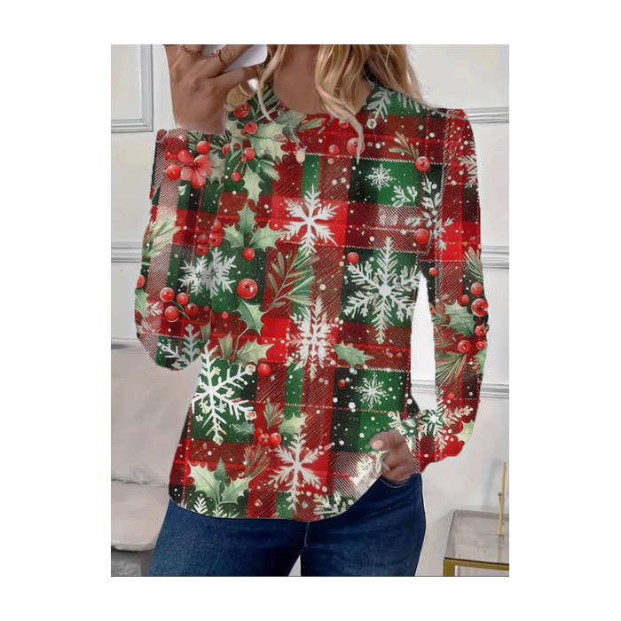 Women Christmas Long Sleeve Tee T-shirt Crew Neck Printing Casual Spring/Fall Graphic Tee Top