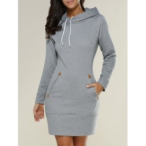 Women Plain Long Sleeve Spring/Fall Split Joint Dress Hoodie Daily Vintage Mini Tank A-Line Dress