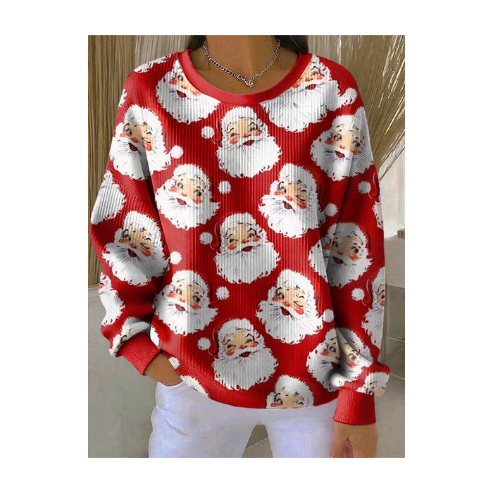 Women Santa Claus Crew Neck Printing Casual Spring/Fall Long Sleeve Sweatshirt