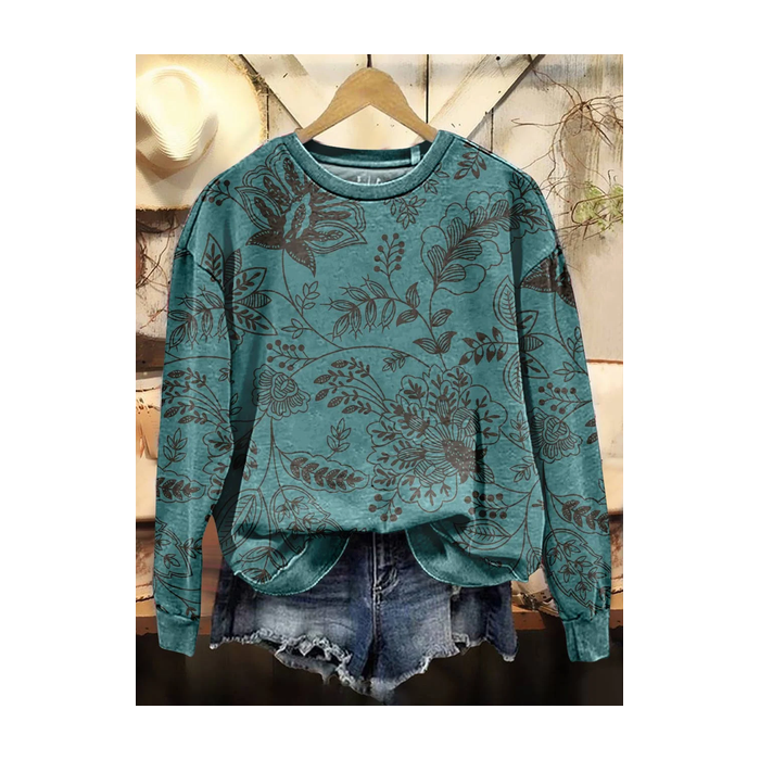 Women Floral Crew Neck Printing Casual Spring/Fall Long Sleeve Sweatshirt