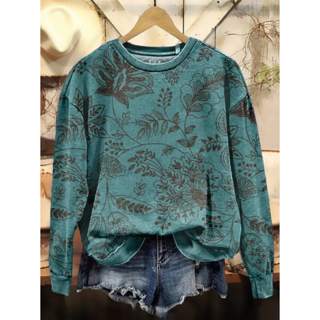 Women Floral Crew Neck Printing Casual Spring/Fall Long Sleeve Sweatshirt