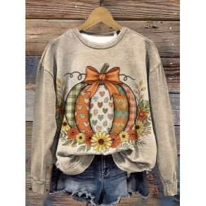 Women Floral Crew Neck Printing Casual Spring/Fall Long Sleeve Sweatshirt
