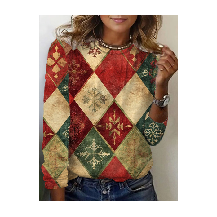 Women Christmas Long Sleeve Tee T-shirt Crew Neck Printing Casual Spring/Fall Graphic Tee Top