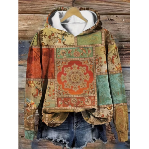 Women Ethnic Spring/Fall Printing Long Sleeve Casual Daily Hoodie