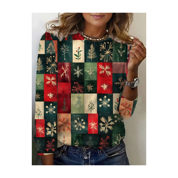 Women Christmas Long Sleeve Tee T-shirt Crew Neck Printing Casual Spring/Fall Graphic Tee Top