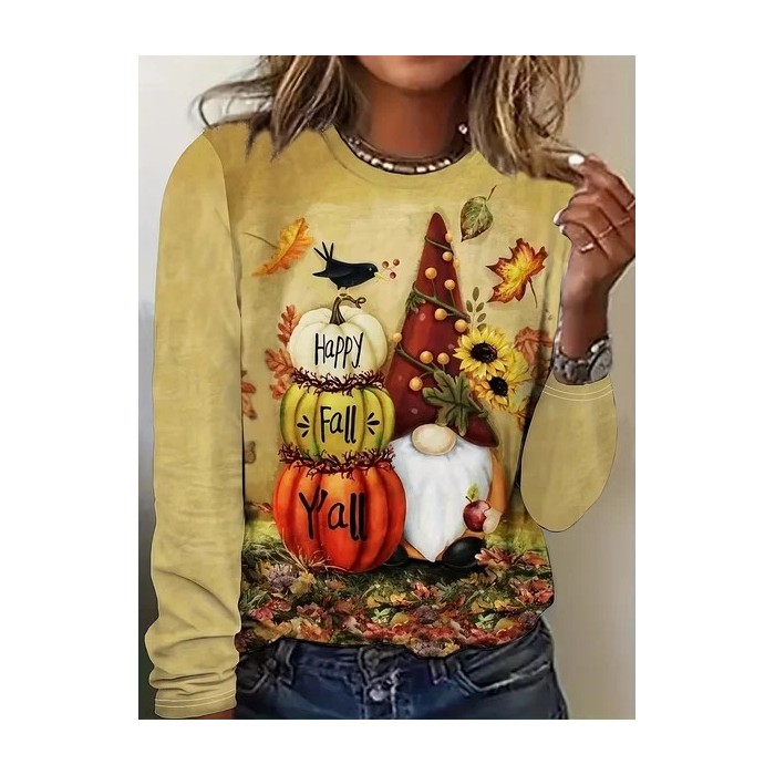 Women Maple Leaf Long Sleeve Tee T-shirt Crew Neck Printing Casual Spring/Fall Graphic Tee Top